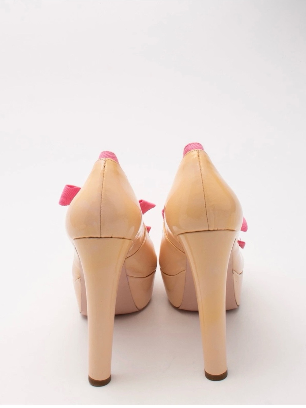 RED Valentino Nude Patent Peep-Toe Platform Pumps with Pink Bow Trim - Picture 6 of 9